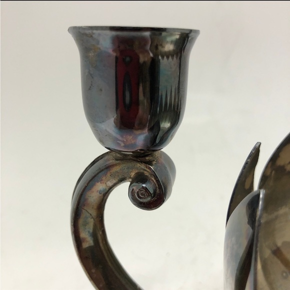 Vintage Leonard Silverplate Lotus Triple Candle Holder - Picture 4 of 8